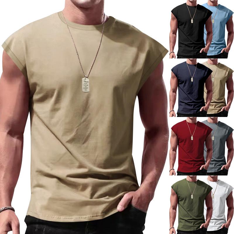 Cross-border 2025 Men's Summer Sleeveless T-shirt - Youth Loose Fit Solid Color Thin Tank Vest