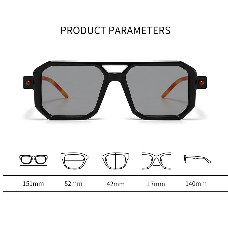 Ins Vintage Square Sunglasses for Men Women Fashion Retro Double Bridge Sun Glasses Eyewear Trendy Design UV400 Shades