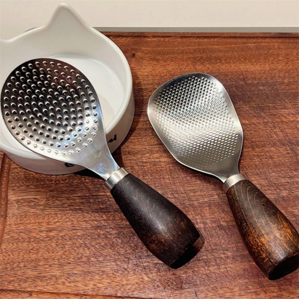 Easy To Clean Wooden Handle Rice Spoon Stainless Steel Vertical Rice Shovel Canteen Serving Spoon Household