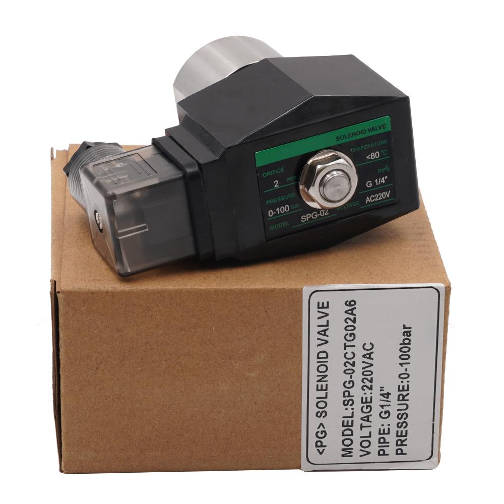 304 Stainless Steel 2 Way High Pressure Normally Closed Solenoid Valve G 1/4" 1/8" AC220V DC24V Orifice 1.2mm 200Bar 2mm 100Bar