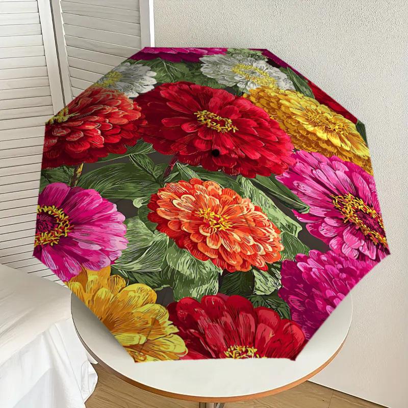 1 Stück Blumenmuster-Regenschirm - 8 Speichen verstärkt - Tragbar - Faltbar - Reise - Geeignet für alle Jahreszeiten - Outdoor - Tägliche Nutzung -J0340