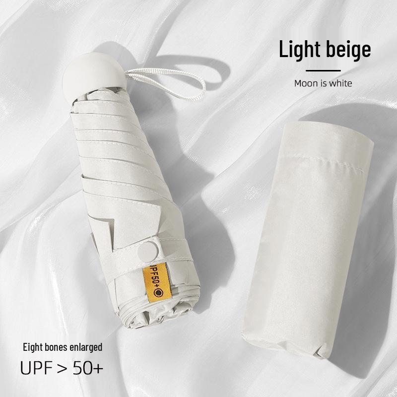 Compact Dual-Use Sun and Rain Umbrella with Black Glue Sunshade - Stylish Ladies' 5-Fold Capsule Design