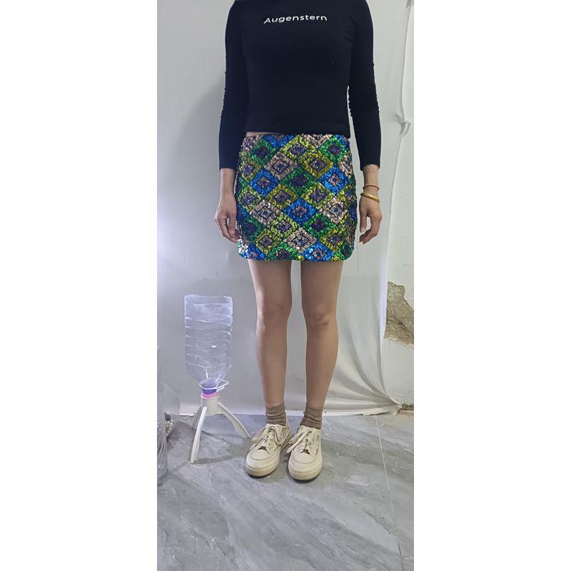 European and American Style Women's Irregular Sequined Bodycon Skirt Slim Shorts Beaded Low-Cut Short Skirt