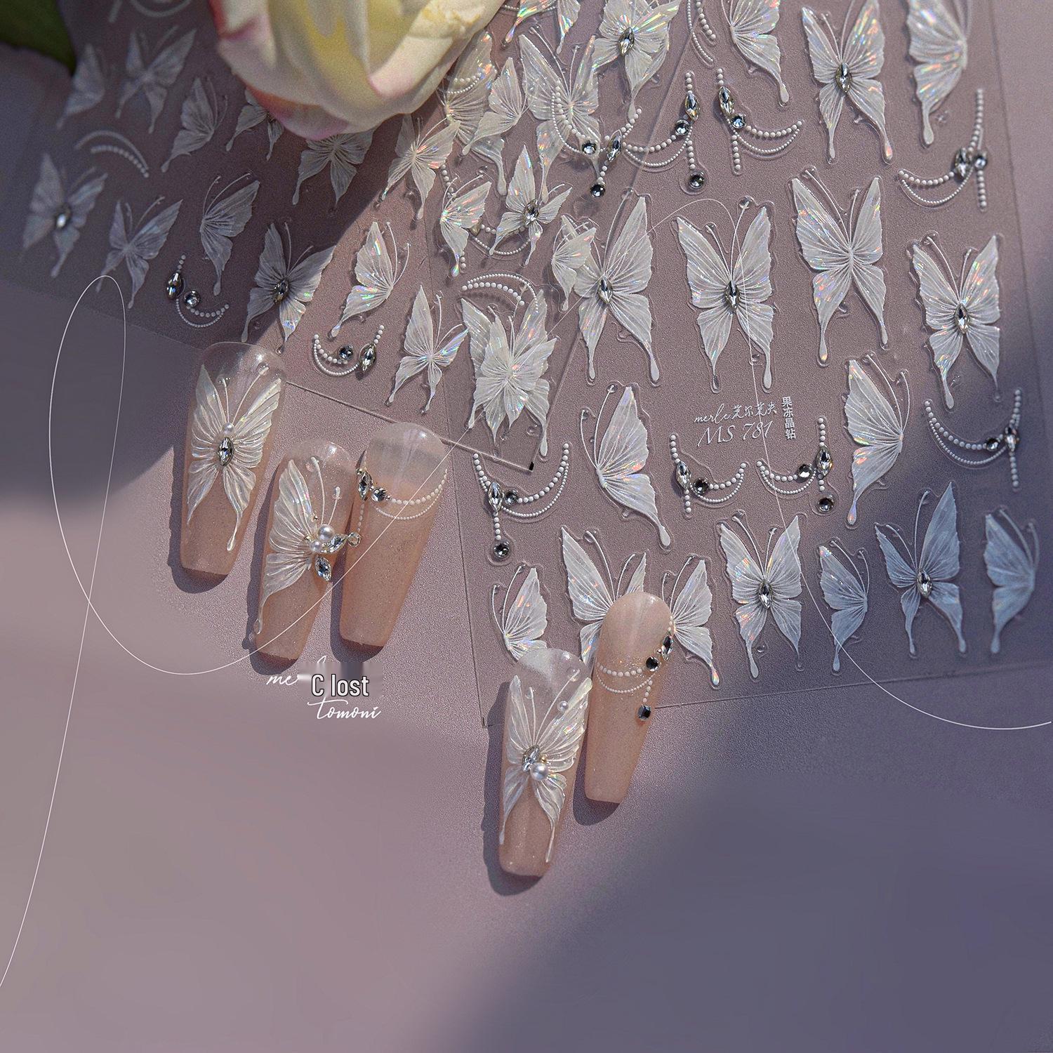 

Tomoni Crystal Diamond & Silk Butterfly Nail Stickers - Japanese Style