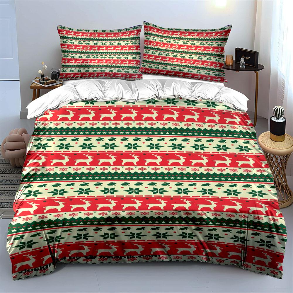 Christmas Reindeer Pattern Set Bedding Duvet Cover Set Duvet Cover Pillowcases (1*Duvet Cover 2*Pillowcases, Without Duvet Insert)