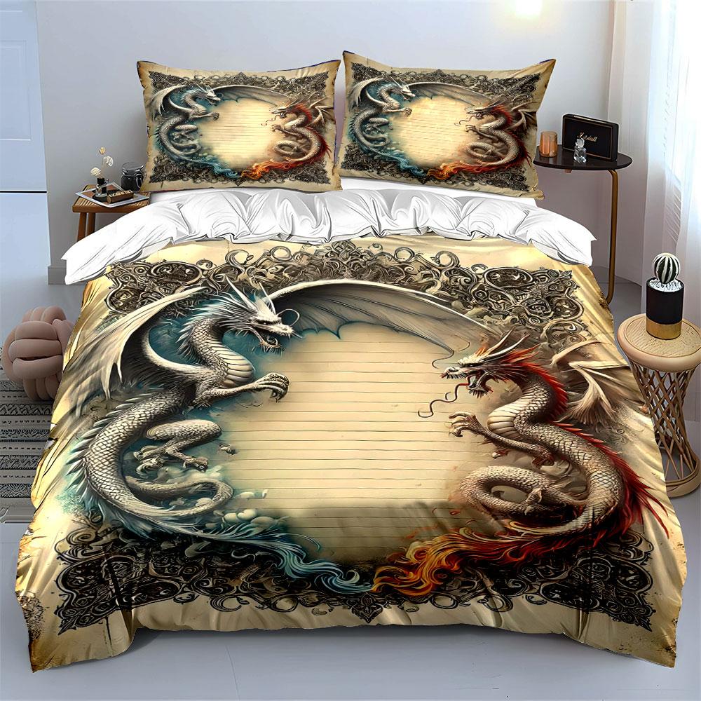 White and Red Dragons. Bedding Sets Duvet Cover Sets Duvet Covers Pillowcases(1 * Duvet Cover 2 * Pillowcases Without Duvet Insert)