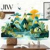 Modern Nature Wall Murals 2Pcs Watercolor Mountain Sticker, Peel And Stick Landscape Decal, PVC Waterproof Scenery Fresh Style Home Decoration Mural,