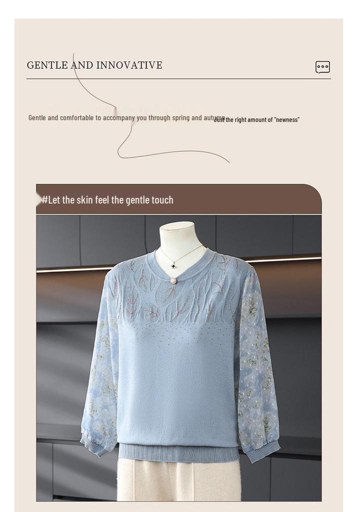 Spring-Autumn Knit Top: Fashionable Seven-Point Sleeve for Middle-Aged and Elderly Women