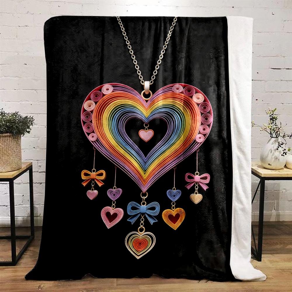 Colorful Rainbow Heart Design Blanket Flannel blanket for bedroom, living room, sofa, and nap sofas.