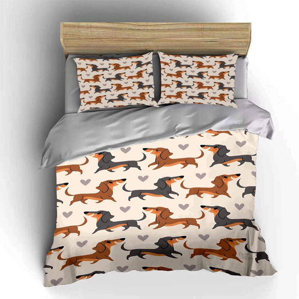 Dachshund Hundmönster Sängkläder Sängkläder Påslakan Set Påslakan Örngott (1 * Påslakan 2 * Örngott, utan påslakan)