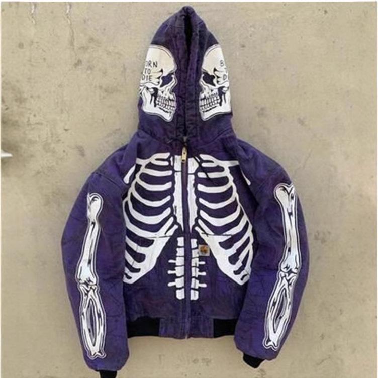 Skull Print Zip-Up Y2K Gothic Hoodie Harajuku Sweatshirt