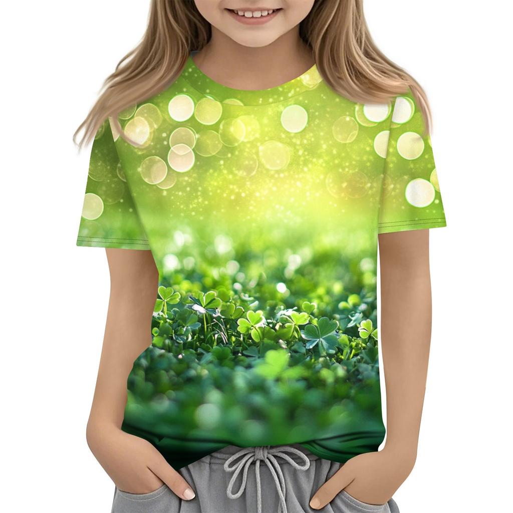 Children's Fashion Casual Short-sleeved St. Patrick Print Crew-neck T-shirt Top