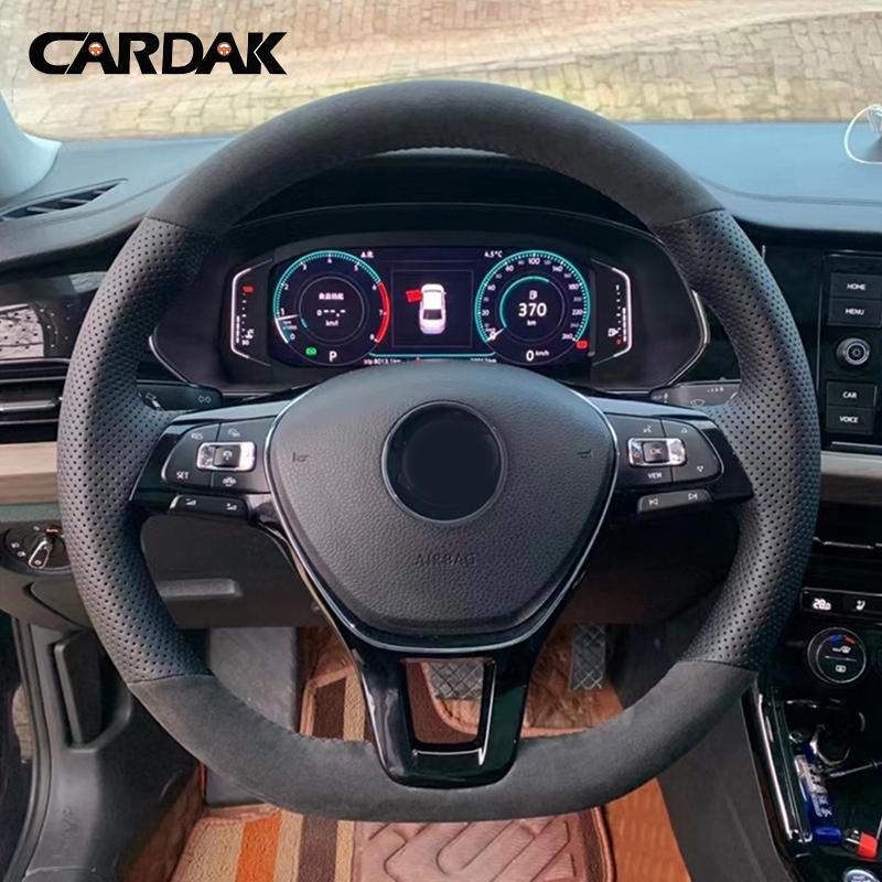CARDAK Handgenähtes Schwarzes Leder Wildleder Lenkradbezug für Volkswagen VW Golf 7 Mk7 Neuer Polo Jetta Passat B8