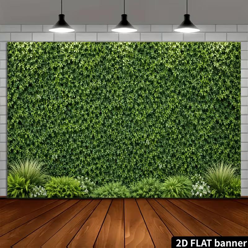 2D Minimalist Green Plant Wall White Tiny Bloom Photo Background