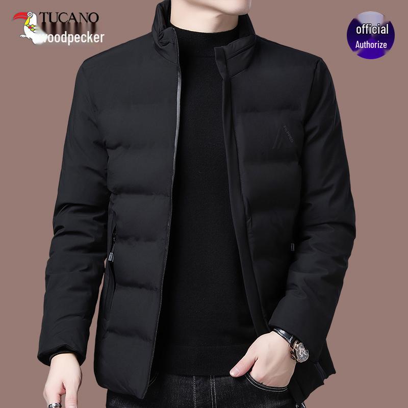

Woodpecker Men s Winter Down Jacket - Stand Collar, Short Style, Thick Warm Cotton Outerwear for Middle-Aged Dad, Casual Wear. 4XL (For 90-100 kg)