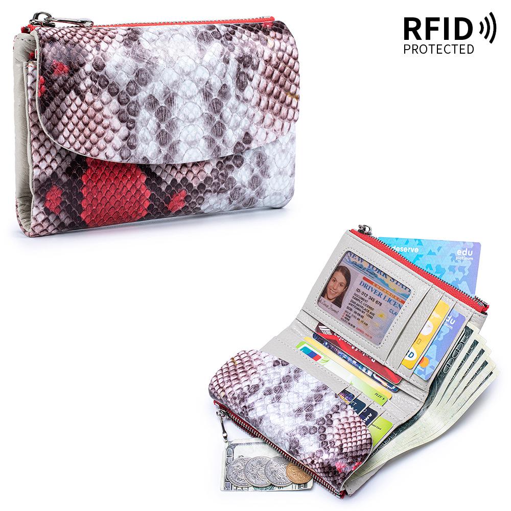 Damen-Clutch aus echtem Leder mit RFID-Schutz: Kurzes Mode-Portemonnaie mit großer Kapazität