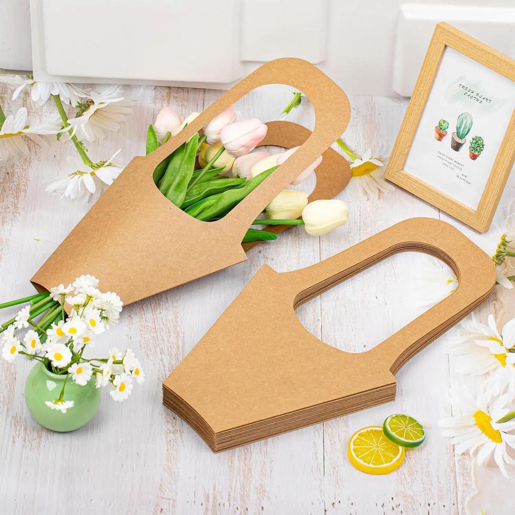 Fashion Florist Rose Box Kraft Paper Wedding Handheld Decorative Flowers Boxes Birthday Party Packaging Gift Bag Decoration