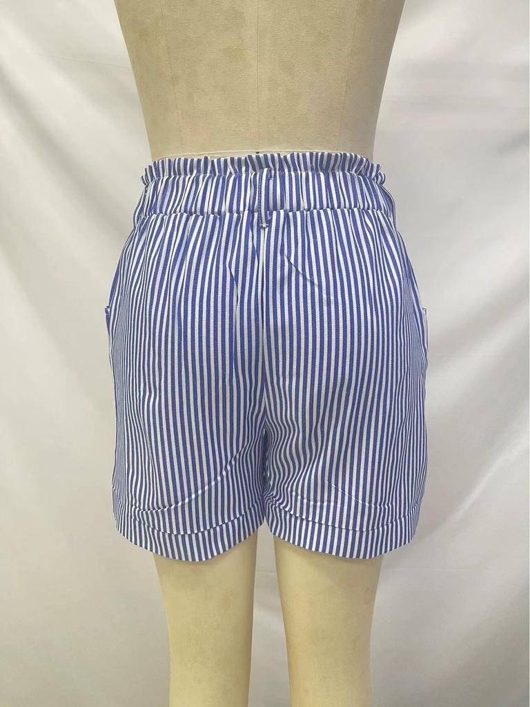 2026 European Summer Women's Black & Red Striped Casual Pocket Shorts