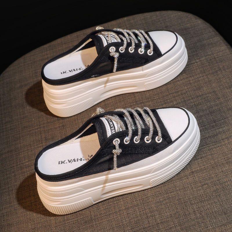 2025 spring and autumn models inner height-increasing women's shoes fashionable half-drag versatile lazy little white shoes changeable