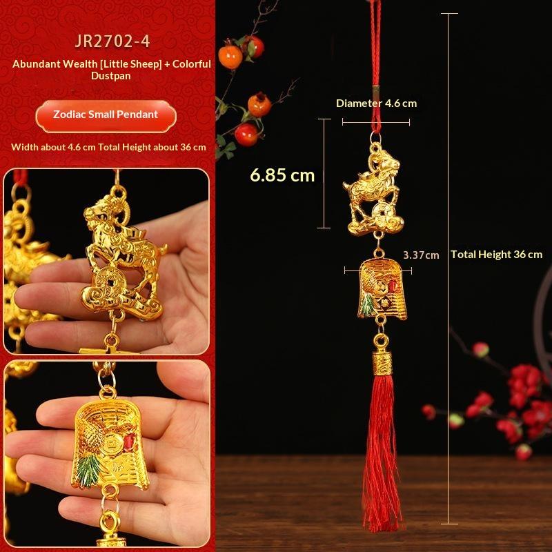 1Pcs Lucky Charms Pendant Golden Chinese Zodiac Goat Hanging Ornaments With Red Tassel For Spring Festival Home Car Decor