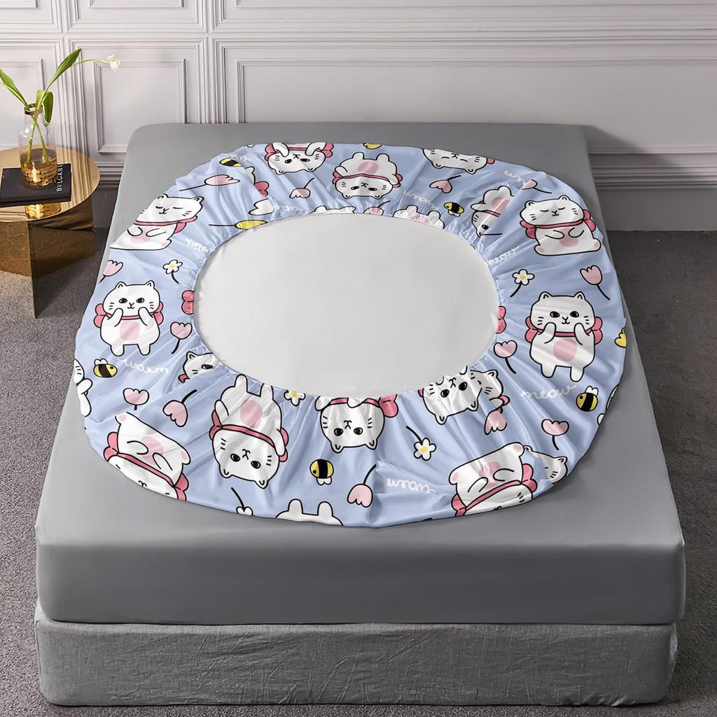 Cute Cartoon Cat Pattern Bed Hat Four-Piece Bedding Set Bedroom Dormitory Bedding Decoration