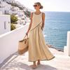 Women's Summer Maxi Dress Short Sleeve V Neck A Line Swing Dress Casual Beach Vacation Flowy Sundress with Pockets