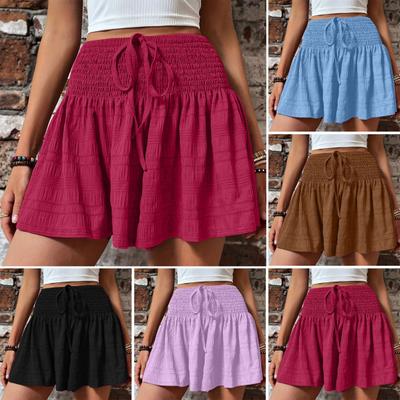 Women's Summer Flowy Shorts Elastic High Waist Drawstring Ruffle Mini Skirt Shorts Casual Pleated Stretchy Athletic Shorts
