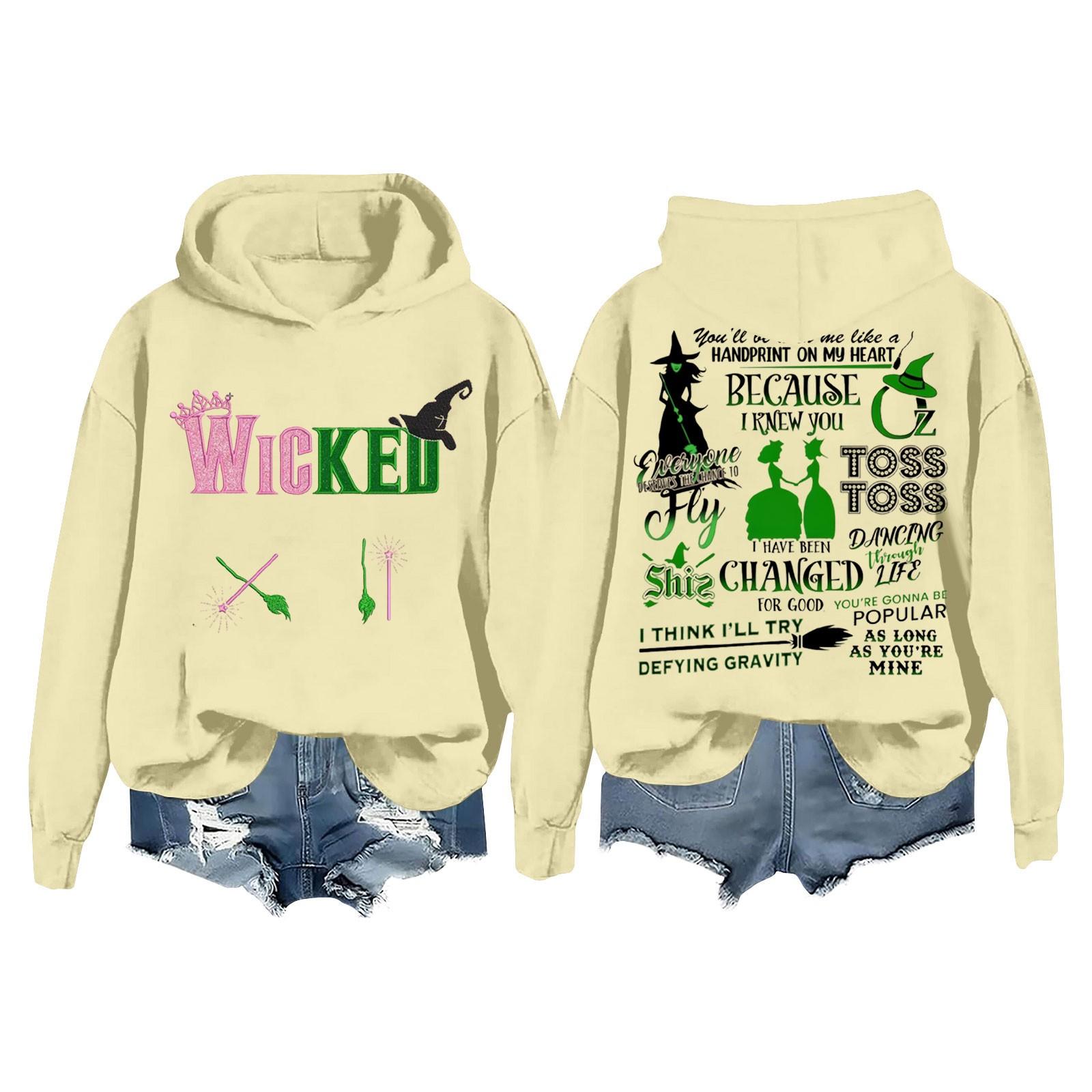 

Женская повседневная толстовка с капюшоном и принтом ведьмы с длинными рукавами L бежевый