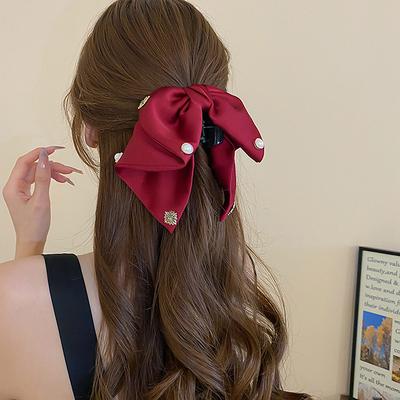 French Pearl Bow Knot Hairpin Grab Clip Hair Claw For Women  Versatile Shark Clip Hair Accessories