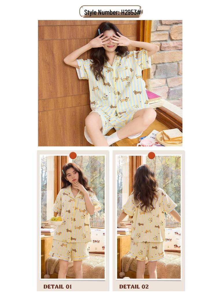Summer Short Sleeve Cotton Pajamas Set: Loose, Comfy, Girlish Style