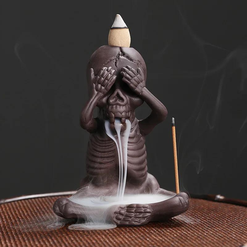 

Y Redware Skull Backflow Incense Burner Sandalwood Jasmine Lavender Reflux Incense Sticks Holder Creative Cone Censer Ornaments