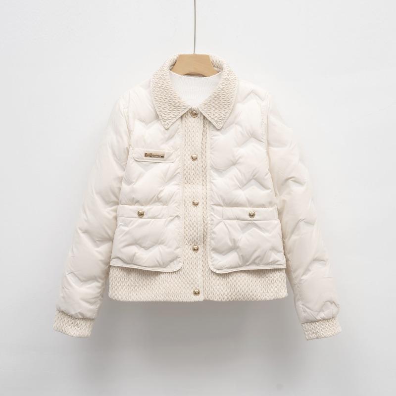 Women's Short Down Jacket - Lightweight White Duck Down Embossed Coat for Fall