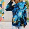 Women Plus Size Black Drawstring Hoodie Long Sleeve Blue Peony Tree Print Pullover Kangaroo Pocket