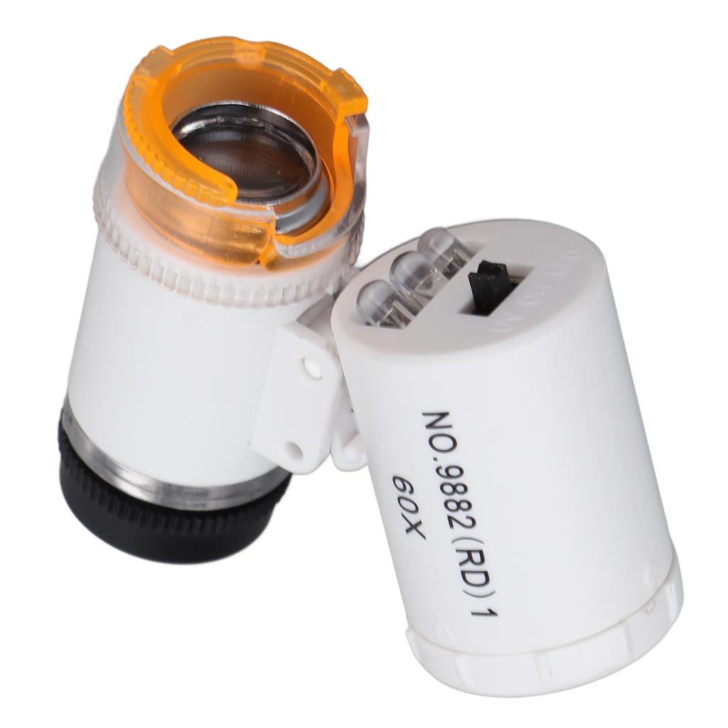 60X Mini Magnification Magnifier Portable Jewellery Cash Magnifier Detector LED Light Pocket MicroscopeWhite