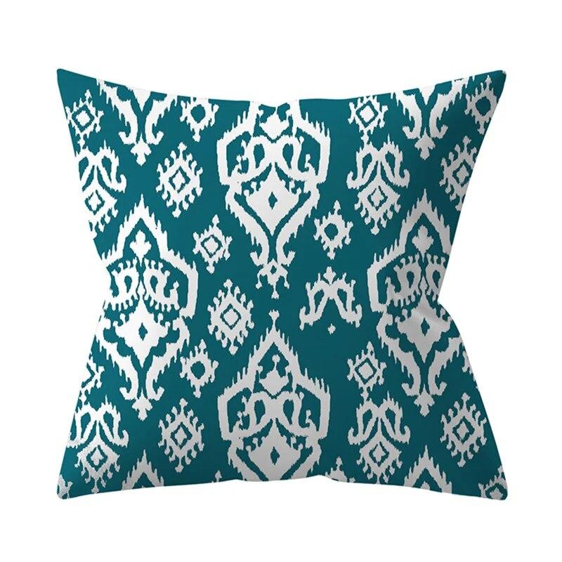 45x45cm Blue Green Leaf Floral Plant Geometric Pillow Cover Sofa Seat Office Lumbar Cushion   Home Decor