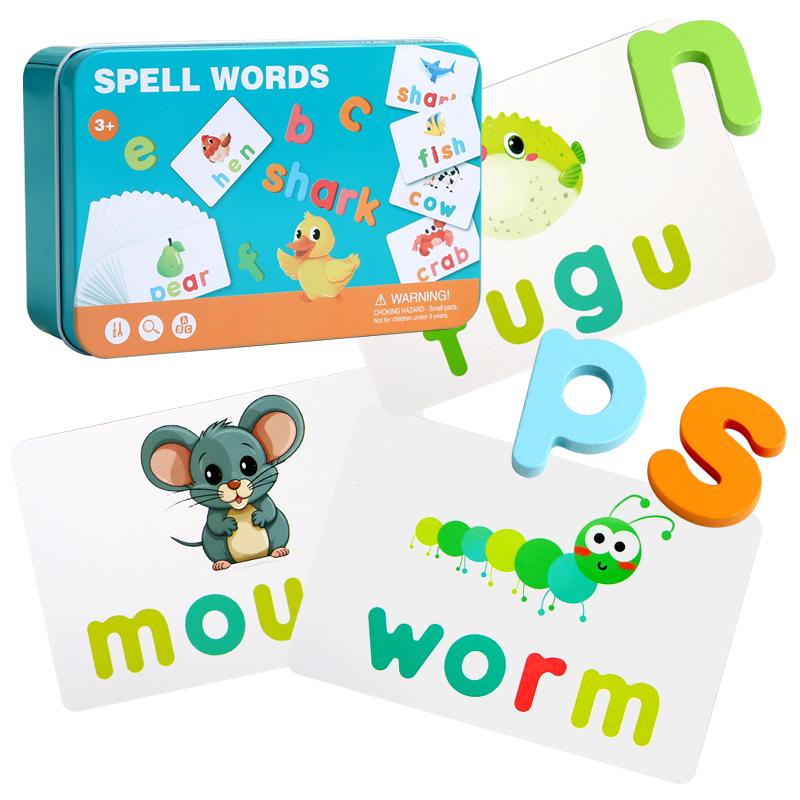 

New Wooden Animal Alphabet words Games Board Puzzles Montessori Educational Toy Cognitive Ability Learning Toys For Children
