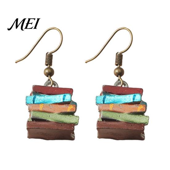 Mini Book Earrings 1 Pair Women Earrings, Retro Stacked Design Hook Lightweight Literary Drop for Jewelry Gift Personalized A
