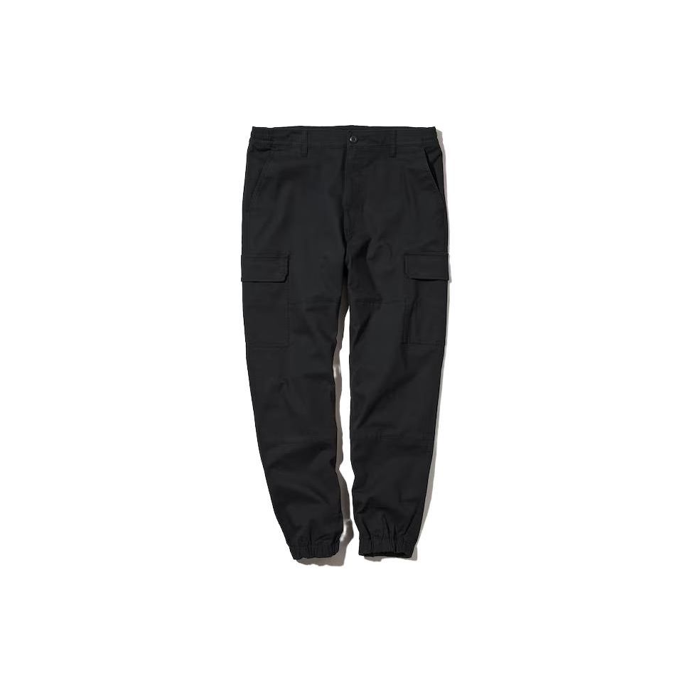 Uniqlo Solid Color Drawstring Cuffed Casual Cargo Pants Men Bottoms Black 448768-09