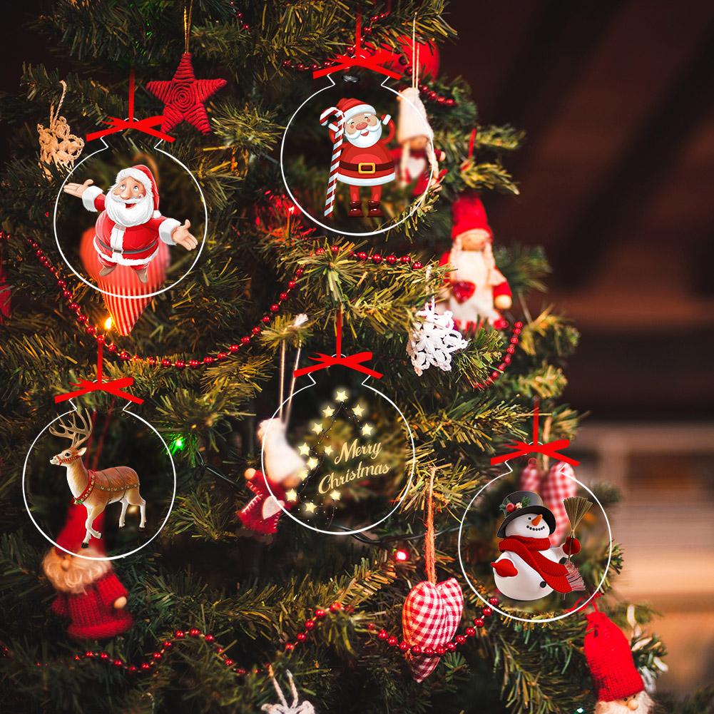 

30Pcs Transparent Acrylic Discs with 2 Rolls Ribbon Christmas Blank Circle Pendants Festival Theme for Xmas Tree Decoration China Mainland