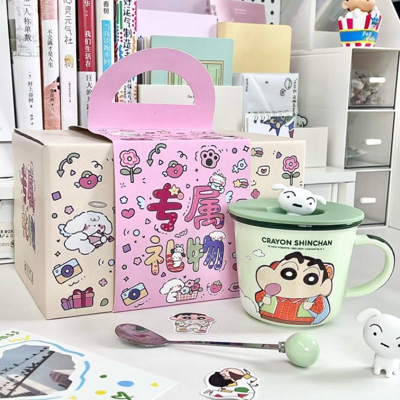 Crayon Xiaoxin Ceramic Mug with Lid Spoon Boys and Girls High Value Milk Scale Cup Couple Coffee Breakfast Cup