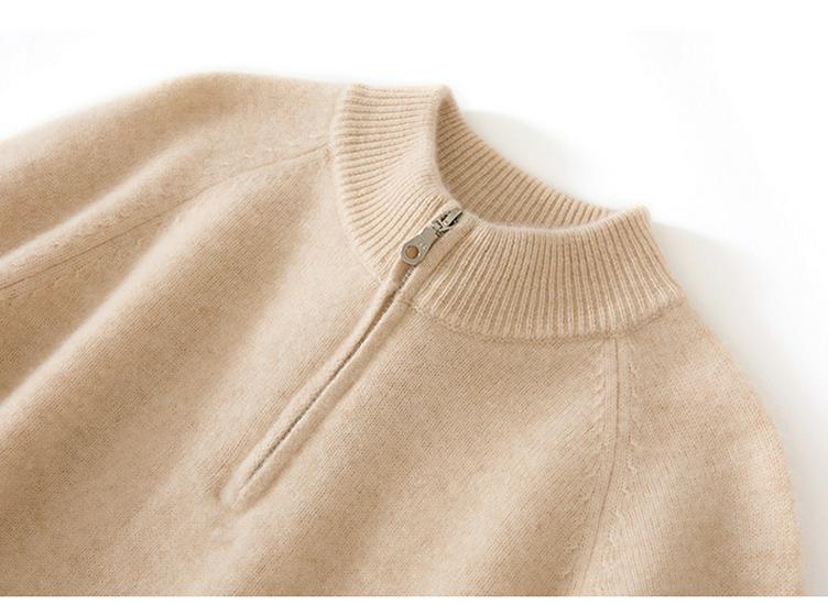 Women's Cashmere Half-Zip Pullover: Versatile Loose-Fit Solid Knit Sweater for Autumn/Winter