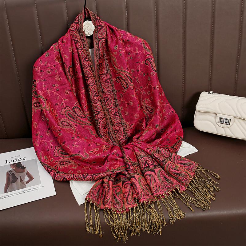 New Pashmina Women Scarf Bohemia Paisley Shawl Wrap Paisley Jacquard Flowers Cashmere Classic Tassels 70X190Cm