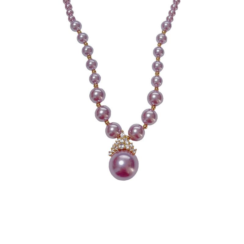 French Zircon Crown Glass Bead Necklace Fashionable Niche Design High-end Light Luxury Temperament Retro Sweater Chain