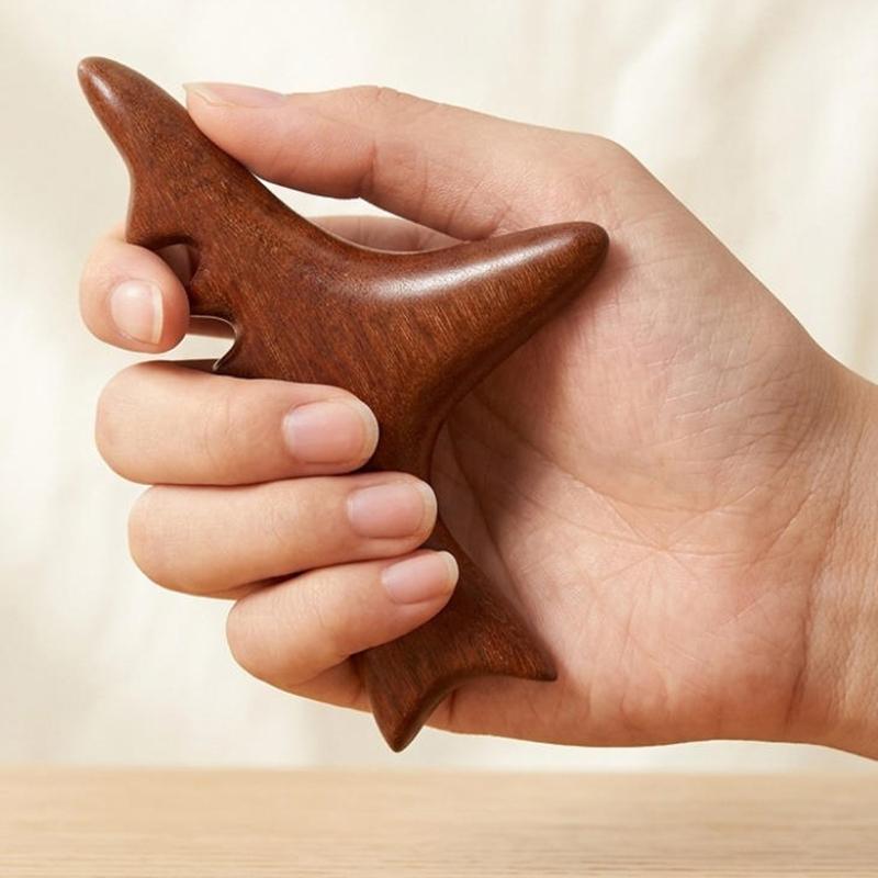 Triangle Body Massager Sandalwood Wooden Shark Shape Tool for Home Spa Therapy Back Neck Shoulder Muscle Massage