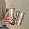 New  Stainless Steel Coffee Mug with Straw Lid Portable Coffee Cup Drinking Beer Milk Water Cup Restaurant Bar Party 500ml