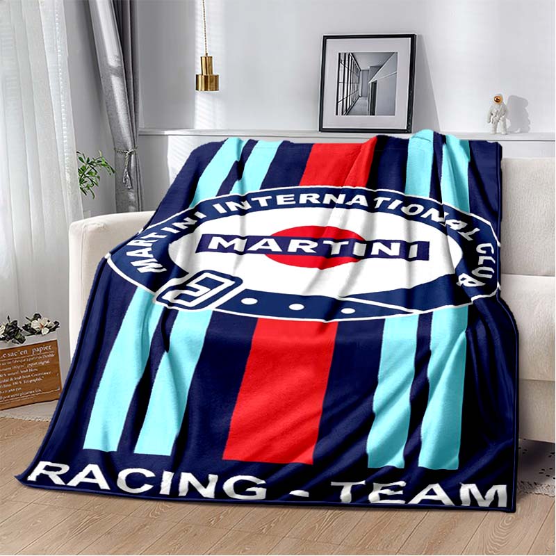 3D Soft Flannel Blanket Martini Logo Stripe Print Throw Blanket Warm Plush Cover for Bed Sofa Bedroom Camping Travel Home Decor