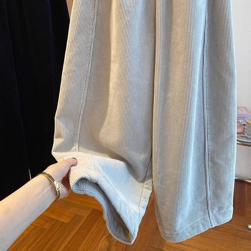 Pantaloni pentru Femei Mărimi Mari Îngroșați Elastici Talie Înaltă Pantaloni Lungi Culoare Solidă Fleece Casual Pantaloni cu Picior Larg