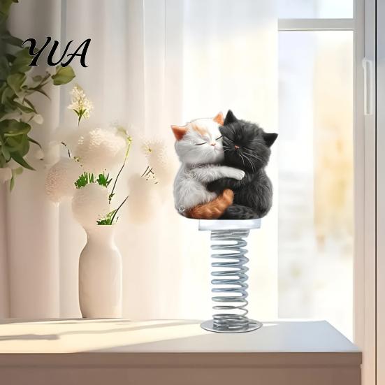Funny Vehicle Wobble Decor Cute Cat Car Dashboard Decorations with Spring Swing Design, 2D Flat Acrylic Kitten High Elastic Ornaments, Stable