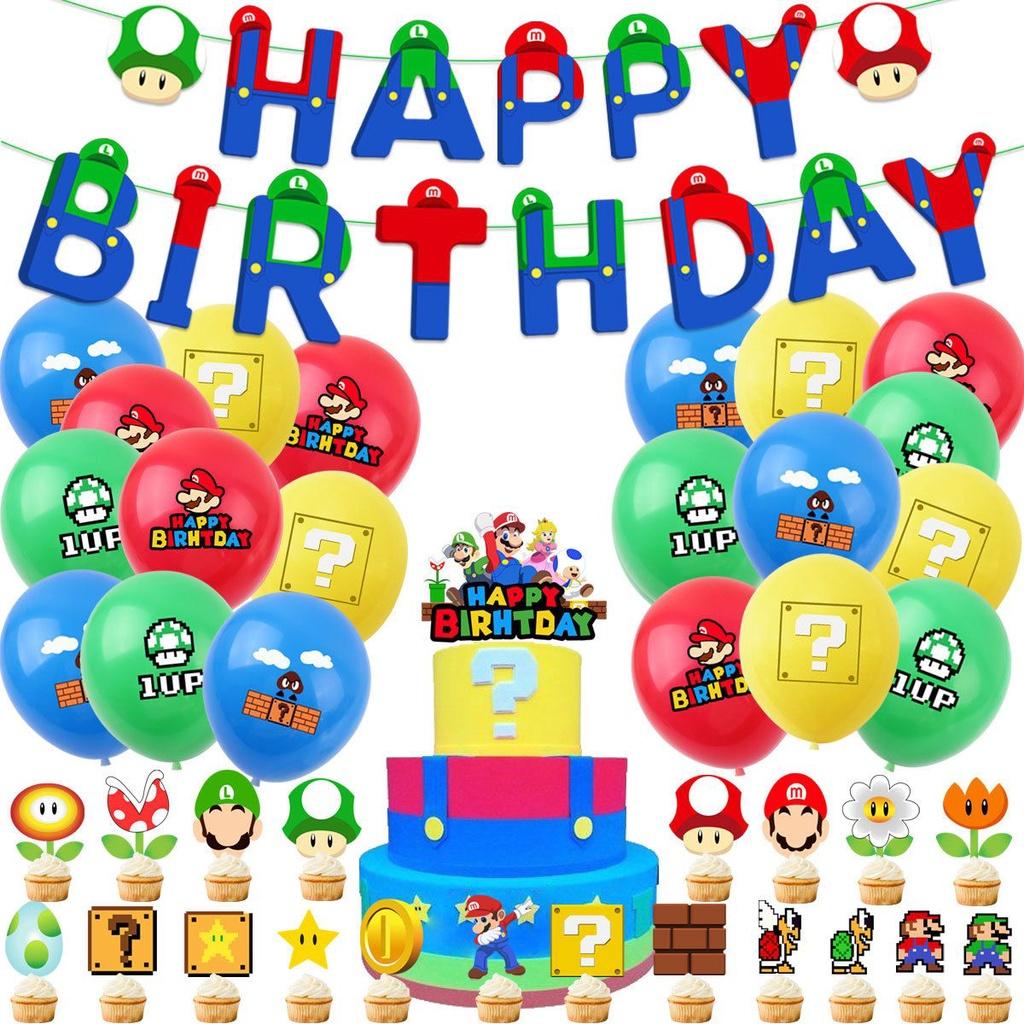 Super Mario Happy Birthday Party Decor Supplies Banner Balloon Cake Topper