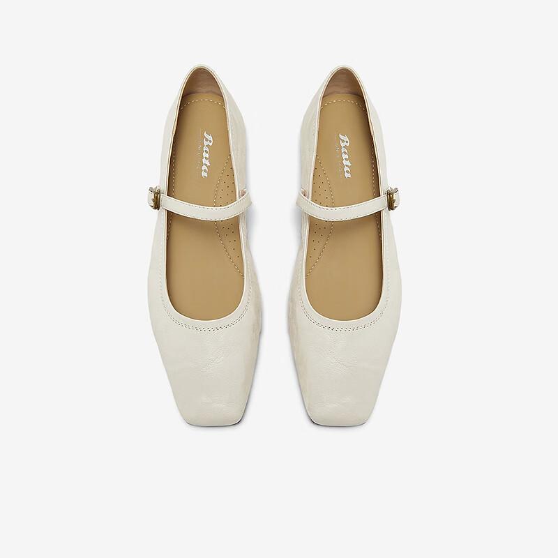 Bata Sheepskin Mary Jane Shallow Women's Vintage Elegant Versatile Flats